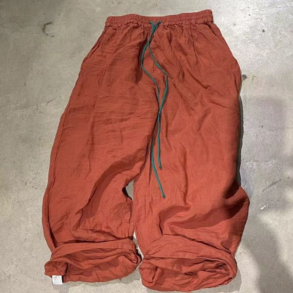 燕燕~砂洗加厚苧麻    撞色抽繩文藝復古休閒百搭寬鬆長褲 