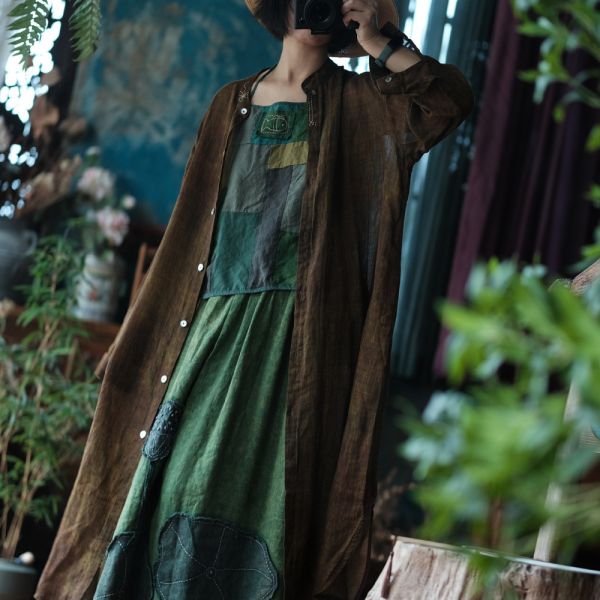燕燕~春季新款 高品質純苧麻.  寬鬆襯衫 麻袍. 洋裝。連身裙。  ab204101 