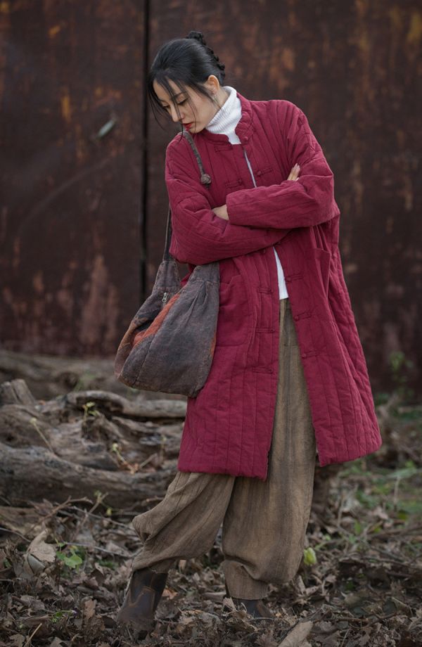 燕燕~秋冬新款    夾棉加厚保暖炒色絎縫長外套 盤長棉服棉衣外套 