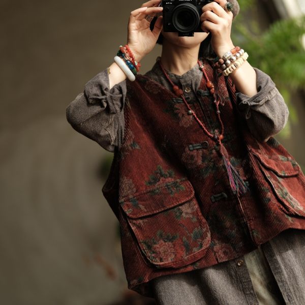 燕燕~秋冬款 設計藝術復古小眾做舊棉背心棉坎肩棉背心 ab202001 