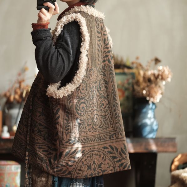 燕燕~復古羊捲毛翻領繫帶夾棉背心 ab227201 