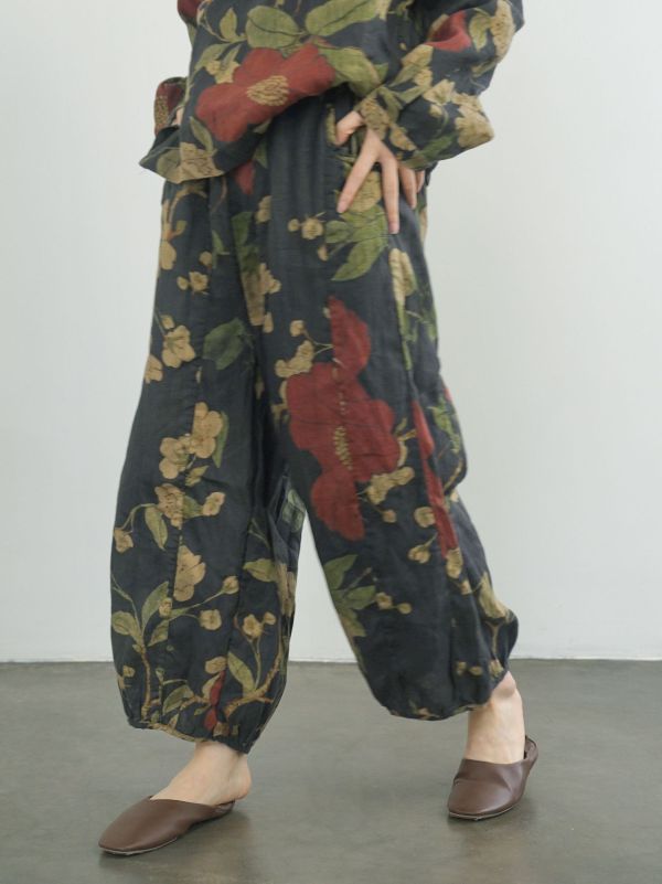 燕燕~亞麻 復古繁花圓領襯衫 民族感大氣斜襟盤扣上衣  ab2409301 