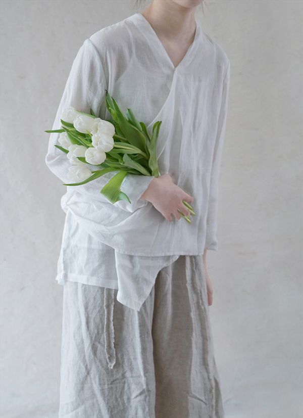 燕燕~細苧麻材質 薄透斜襟襯衫 文藝長袖棉麻衫 茶服上衣防曬衣 ab2103701 