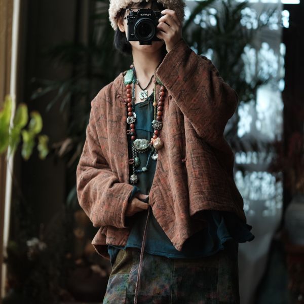 燕燕~秋冬新款 文藝數位印花純棉斜襟棉衣外套    ab193301 