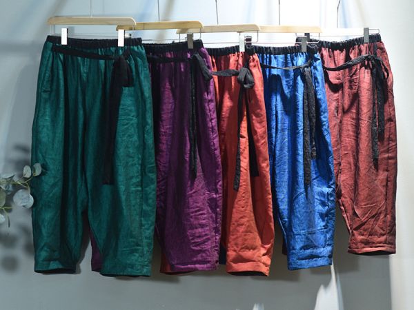 燕燕~春秋新款 色織亞麻寬鬆蘿蔔褲 休閒旅行燈籠褲禪意闊腿褲 