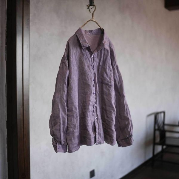 燕燕~薄苧麻 柔軟雙層上衣 休閒風復古襯衫 