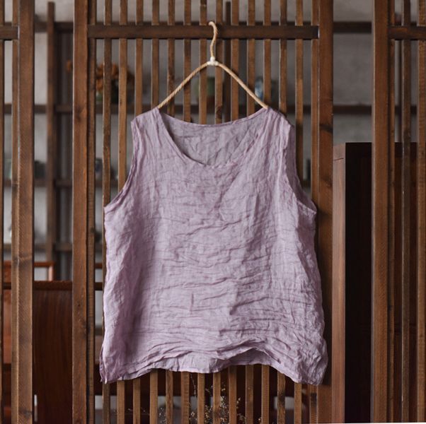 燕燕~春秋夏季款  輕薄苧麻 寬鬆無袖背心百搭打底衫 