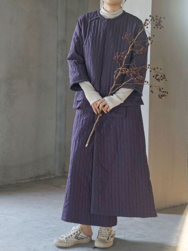 燕燕~早春款 棉麻商品 絎條夾棉上衣茶服 斜襟七分袖薄棉衣外套 長裙 