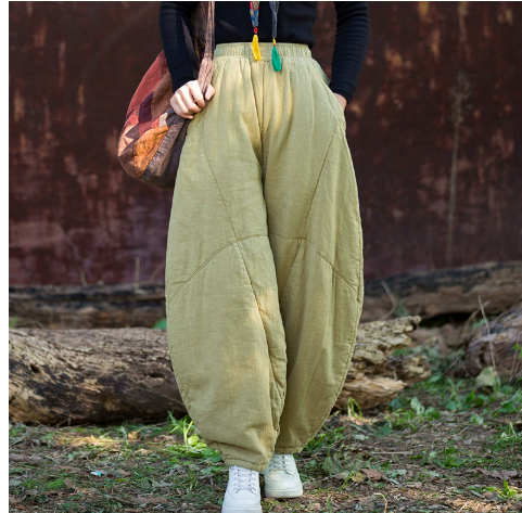 燕燕~秋冬款 苧麻夾棉  砂炒做舊垂感寬鬆燈籠褲 打坐禪修 太極褲 棉褲 
