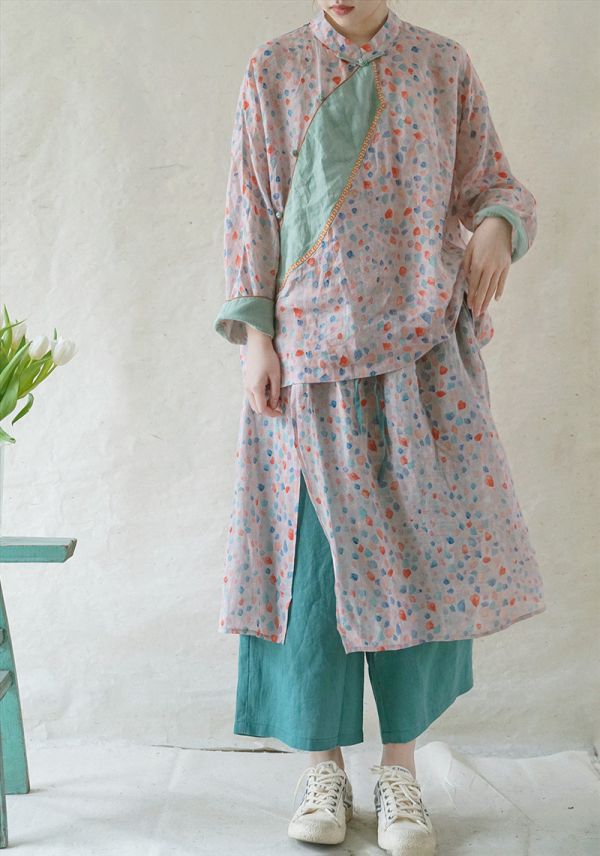 燕燕~棉麻商品~輕中式斜襟寬鬆襯衫. 復古潮味撞色花邊輪廓上衣 ab2106501 