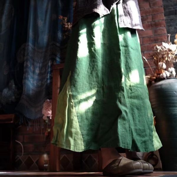 燕燕～純亞麻 做舊雪花洗色織大擺長裙。ab203501 