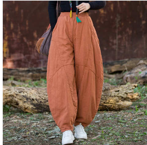 燕燕~秋冬款 苧麻夾棉  砂炒做舊垂感寬鬆燈籠褲 打坐禪修 太極褲 棉褲 