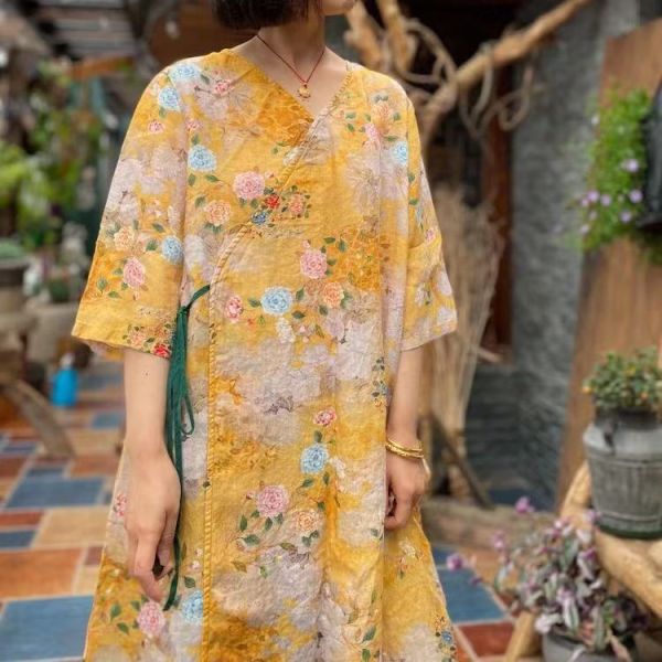 燕燕. 苧麻. 數碼印花寬鬆 洋裝 連身裙 ab185701 