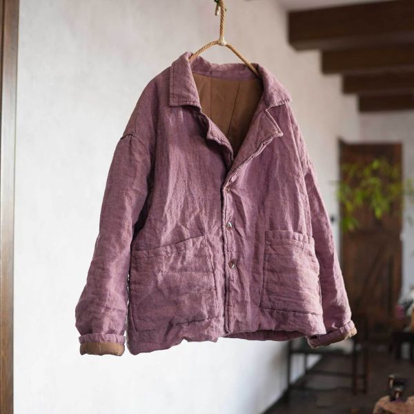 燕燕~厚棉衣過冬必備 色織亞麻 大版寬鬆 西服外套 