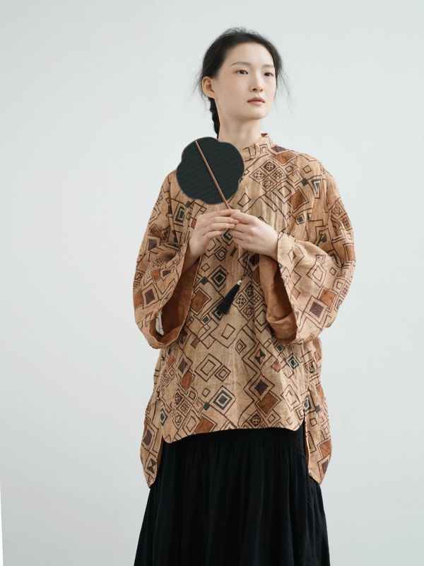燕燕~夏季新款 全新立領斜襟寬袖中長襯衫 ab2505901 