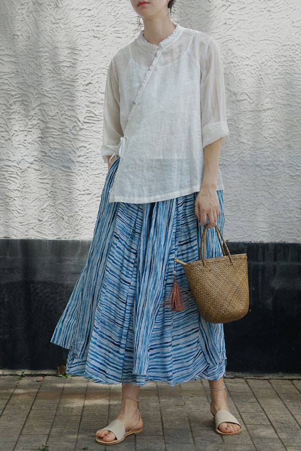 燕燕~棉麻商品~苧麻材質 花邊斜襟設計襯衫 上衣 長袖棉麻衫 1-2233 