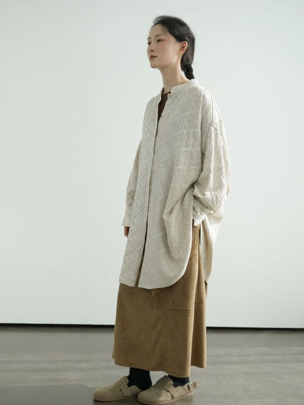 燕燕~早春款～新中式簡約提花襯衫 復古立領寬鬆蝙蝠袖長上衣 ab2503401 