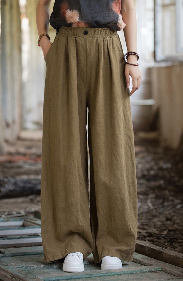 燕燕~夏棉麻新品 苧麻棉  砂洗女式寬鬆休閒褲 直筒長褲 民俗風寬褲 