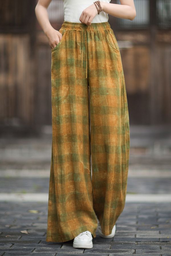 燕燕~秋季新款 渲染寬鬆顯瘦文藝百搭長褲 寬褲 