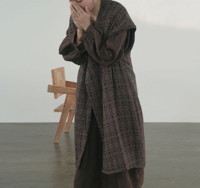 燕燕~棉麻商品~復古印花夾棉長棉衣背心 ab2241601 