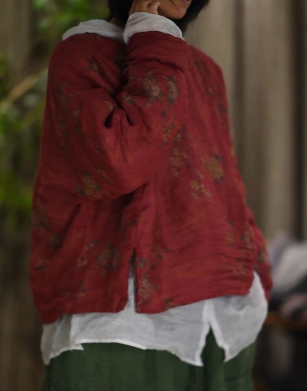 燕燕~棉麻商品~苧麻  印花套頭棉衣棉服上衣 