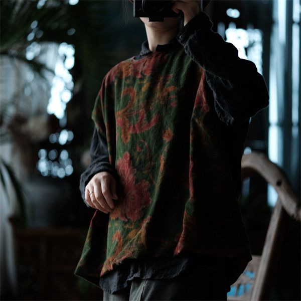 燕燕~印花雙層純棉圓領百搭文藝背心 ab215201 
