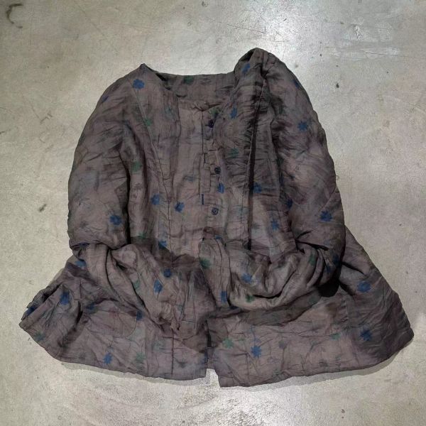 燕燕~秋冬新款  藝術印花中式莧麻開襟衫  棉服上衣 外套 