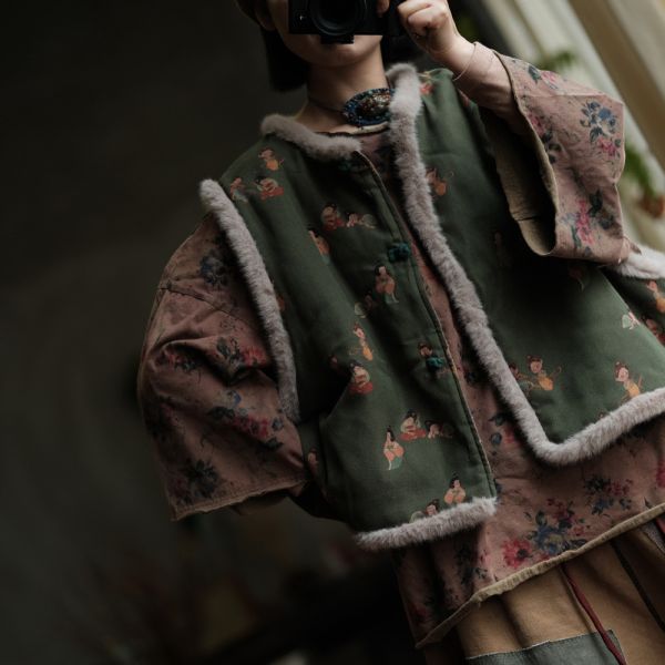 燕燕~復古毛毛夾棉背心棉衣 ab234201 