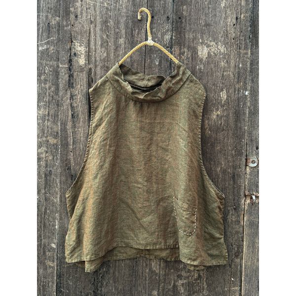 燕燕~高品質砂洗色織亞麻高領背心 ab437601 