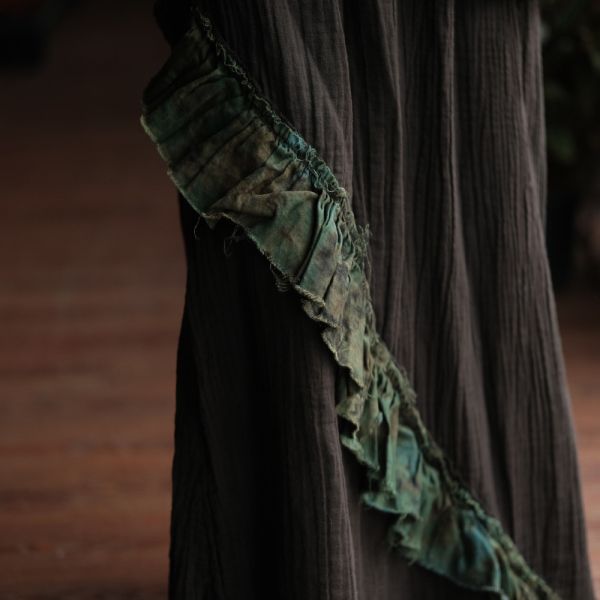 燕燕~高端棉麻～設計復古文藝花邊長裙    ab236001 