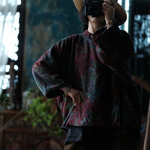 燕燕~秋冬新款 棉麻     寬鬆斜襟盤扣棉衣外套 上衣。  ab212401 