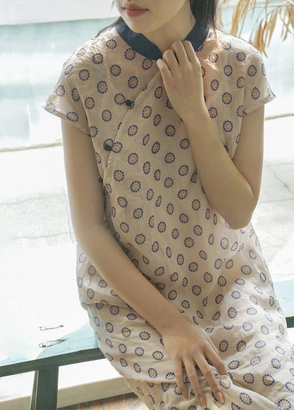 燕燕~苧麻  印花長旗袍 洋裝 連身裙 ab2222201 