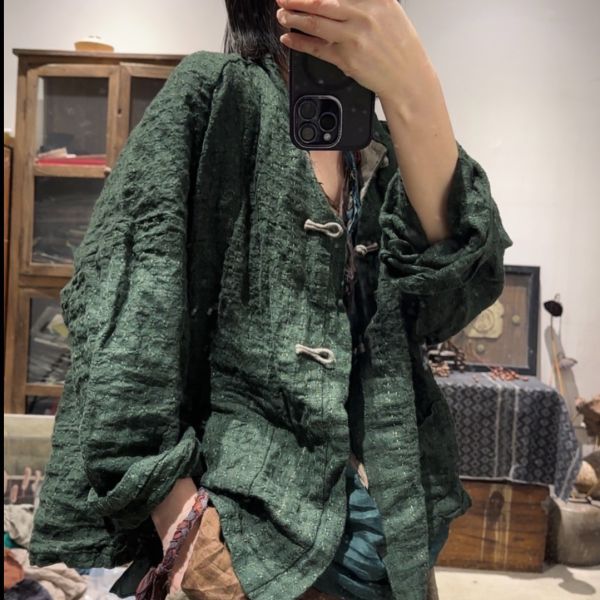 燕燕~提花亞麻 手工盤扣復古開襟衫 外套 