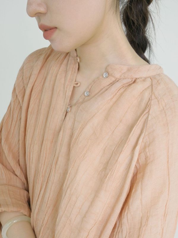 燕燕~棉麻商品~早秋款 皺麻文藝休閒做舊寬鬆立領上衣 長袖襯衫 ab2318901 