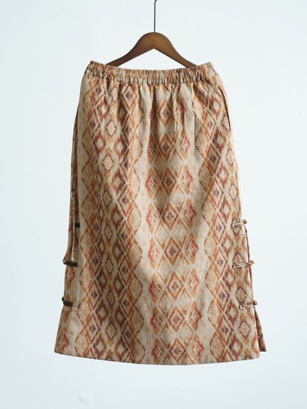 燕燕~復古文藝印花磨毛保暖夾棉盤扣加厚直筒裙 長裙 aB2532001 