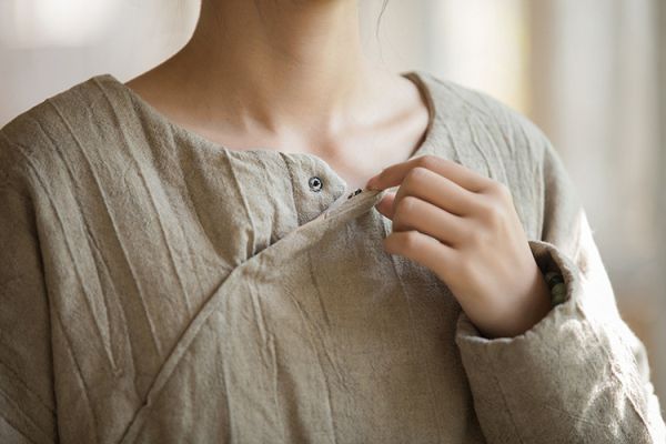 燕燕~秋冬新品 苧麻炒色夾棉加厚復古改良禪意風女式中長棉衣上衣 