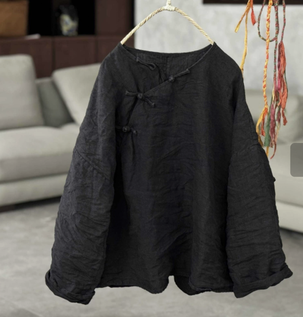 燕燕~夏季新款～復古盤扣亞麻立領中國風寬鬆中式襯衫 