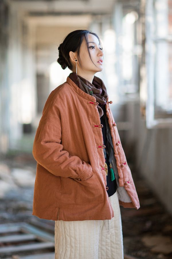 燕燕~冬季新款 苧麻夾棉絎縫棉襖棉服文藝個性保暖女款百搭棉衣外套 