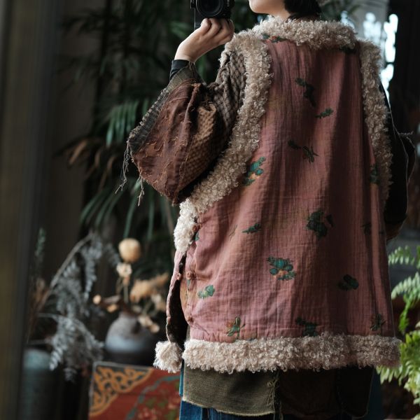 燕燕 復古斜襟盤扣羊捲毛夾棉背心棉衣棉服外套 ab2224101 