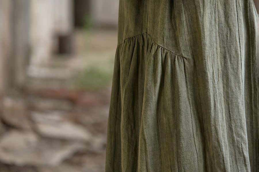 燕燕~秋冬新款 苧麻棉紮染洋裝連身裙 