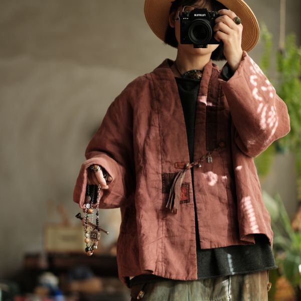 燕燕~棉麻商品~復古文藝麻料炒色小棉衣外套  ab192201 