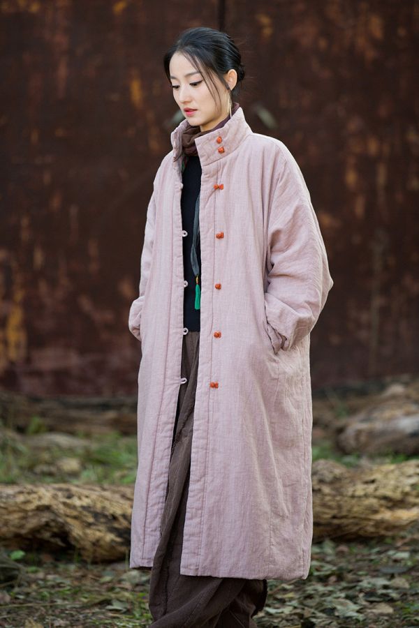 燕燕~冬季新款 寬鬆復古砂洗盤扣長棉服夾棉保暖棉衣外套 長大衣 