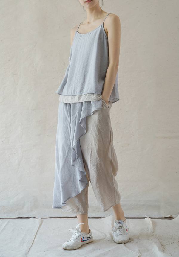 燕燕~棉麻商品 清涼款 撞色絲綿寬鬆漁夫褲 顯瘦百搭九分直筒褲 褲裙 民俗風寬褲 