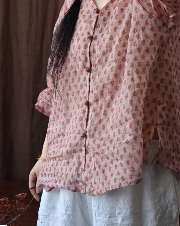 燕燕～苧麻 清新甜美手縫盤扣上衣 襯衫 