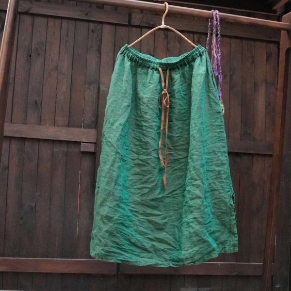 燕燕~棉麻商品~高品質色織亞麻百搭文藝寬鬆長裙 