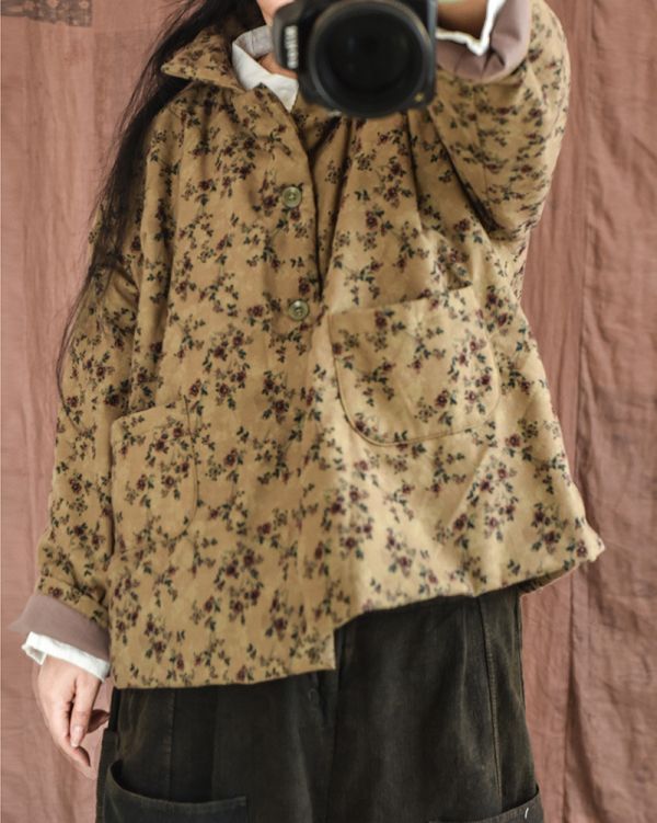 燕燕~秋冬款 森林系清新田園碎花短棉服棉襖 全棉輕薄女式棉衣外套 