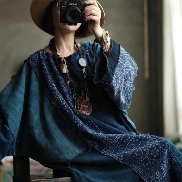 燕燕~(寬鬆版型）~復古文藝老古布拼接洋裝禪意袍子 連身裙。ab224301 (此件商品不退換） 