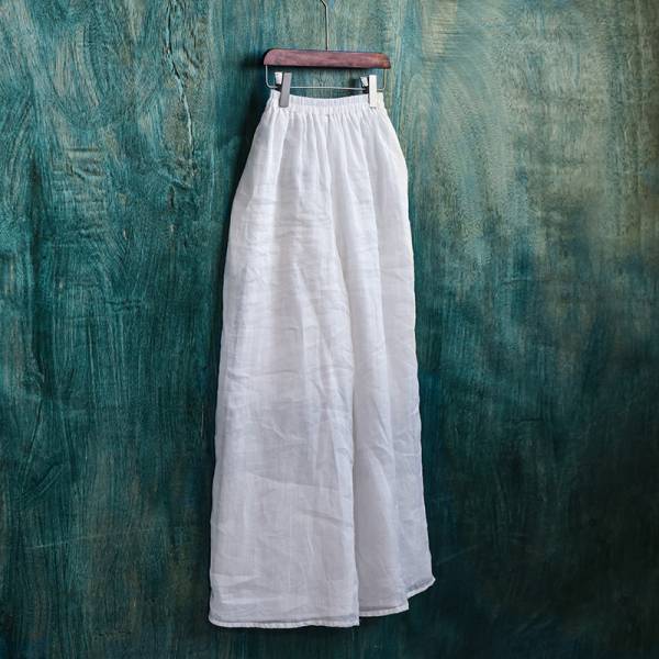 燕燕~棉麻商品~文藝清新飄逸雙層苧麻闊腿長褲寬鬆顯瘦直筒防曬休閒褲 民俗風寬褲 (全長內裡） 