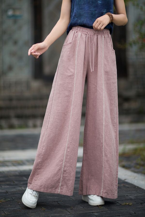 秋季新款 苧麻砂洗個性小眾文藝百搭女式寬褲 長褲 