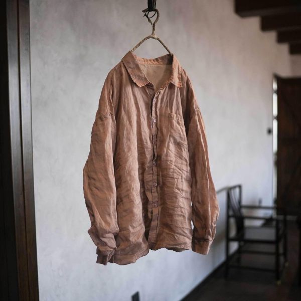 燕燕~薄苧麻 柔軟雙層上衣 休閒風復古襯衫 